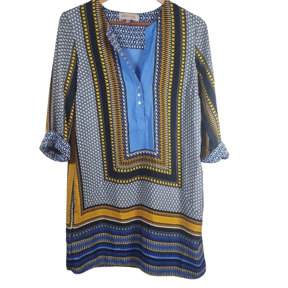 Philosophy Multicolored Geometric Colored Half Button Front Dress Size Small